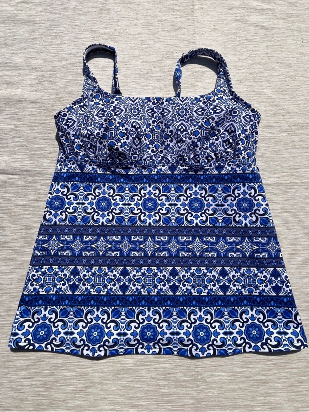 Lands' End Women’s Swimsuit Deep Sea Majolica-Square Neck Tankini Swim Top 8